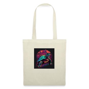 Schildkröte in Neonfarben 80er Synthwave Style - Stoffbeutel - Natur - Vorne