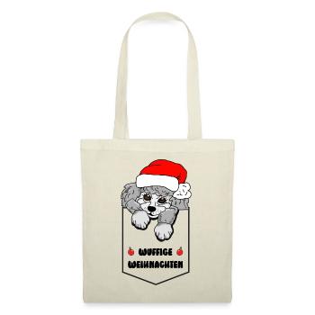 weihnachtliches Pudelmotiv - Taschenhocker Pudel - Stoffbeutel - Natur - Vorne