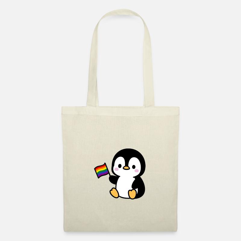 Pinguin mit Regenbogenfahne - Stoffbeutel - Natur