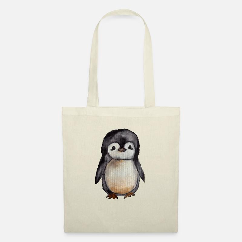 Kleiner süßer aquarell Pinguin handgemalt - Stoffbeutel - Natur
