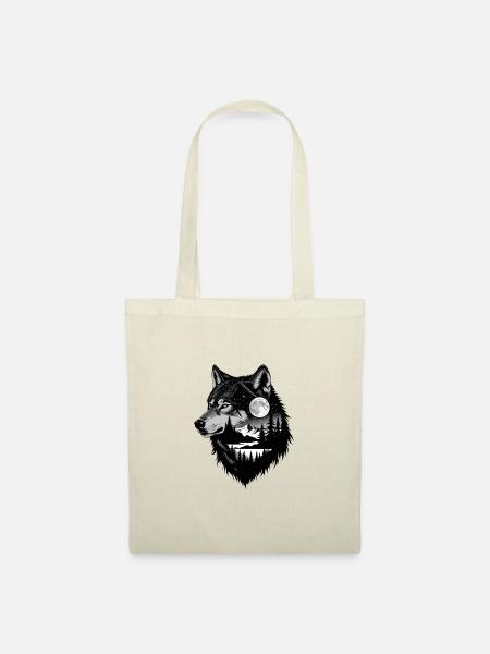 Schwarzer Wolf Wolfportrait. Wolfdesign - Stoffbeutel - Natur