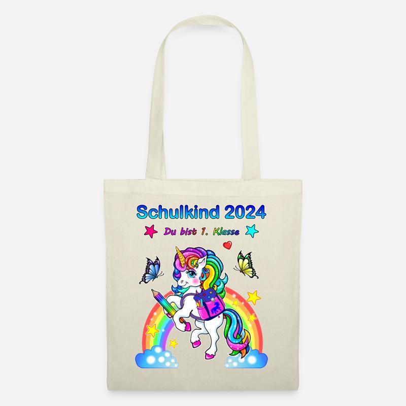 Einschulung Mädchen - Schulkind 2024 Einhorn - Stoffbeutel - Natur