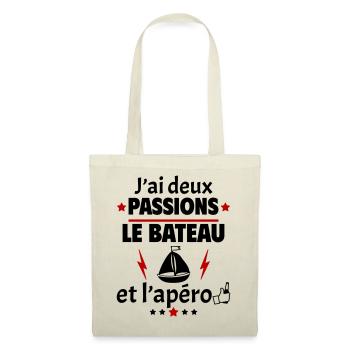 J'ai deux passions bateau apéro, fête des pères - Sac en tissu - nature - Devant