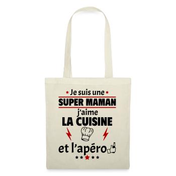 Super maman cuisine et apéro, fête des pères, noël - Sac en tissu - nature - Devant