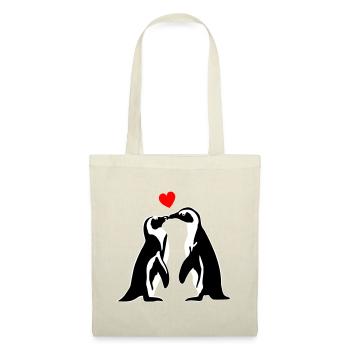 Pinguin - Paar mit Herz, Liebe - Stoffbeutel - Natur - Vorne