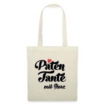 Patentante mit Herz Taufpatin Taufe - Stoffbeutel - Natur - Vorne