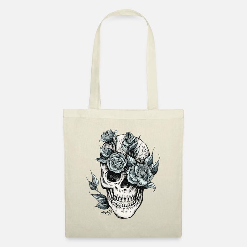 Totenkopf Schädel Skull mit Blumen Geschenkidee - Stoffbeutel - Natur