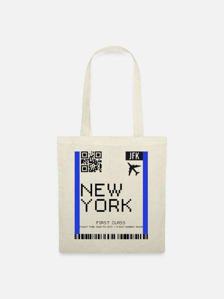 Boarding Pass New York NYC Flugticket - Stoffbeutel - Natur