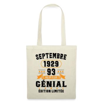 93 Ans Anniversaire Vintage Né(e) Septembre 1929 - Sac en tissu - nature - Devant