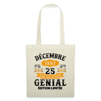 25 Ans Anniversaire Vintage Né(e) en Décembre 1997 - Sac en tissu - nature - Devant