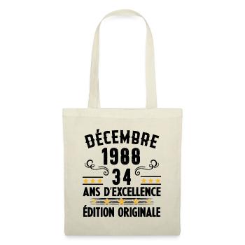34 Ans Anniversaire Vintage Né(e) en Décembre 1988 - Sac en tissu - nature - Devant