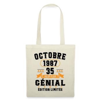 35 Ans Anniversaire Vintage Né(e) en Octobre 1987 - Sac en tissu - nature - Devant