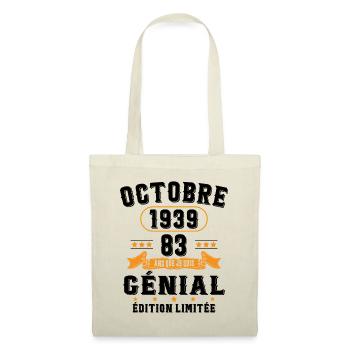 83 Ans Anniversaire Vintage Né(e) en Octobre 1939 - Sac en tissu - nature - Devant