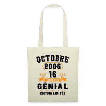 16 Ans Anniversaire Vintage Né(e) en Octobre 2006 - Sac en tissu - nature - Devant
