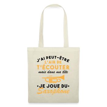 Dans Ma Tête Je Joue Du Saxophone Musicien Drôle - Sac en tissu - nature - Devant