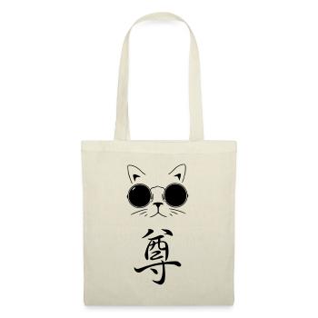 Coole Katze mit jap. Symbol für "Respekt" - Stoffbeutel - Natur - Vorne