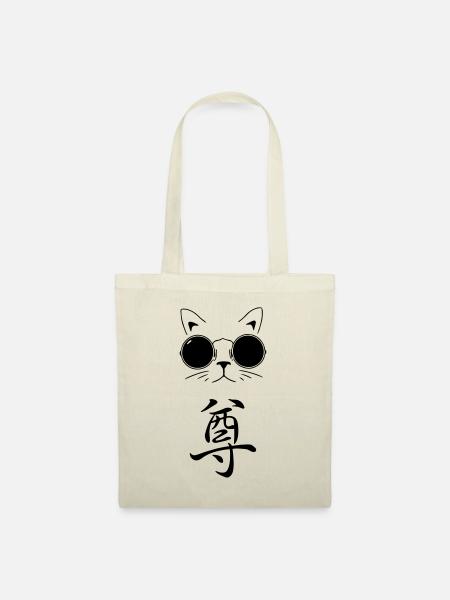 Coole Katze mit jap. Symbol für "Respekt" - Stoffbeutel - Natur