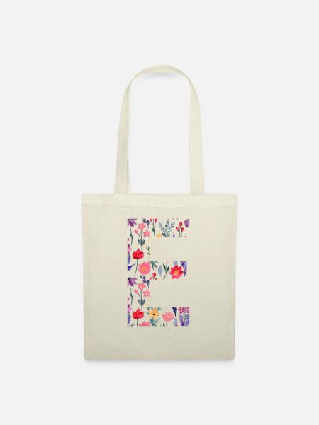 Personalisierter Blumenbuchstabe E - Geschenkidee - Stoffbeutel - Natur