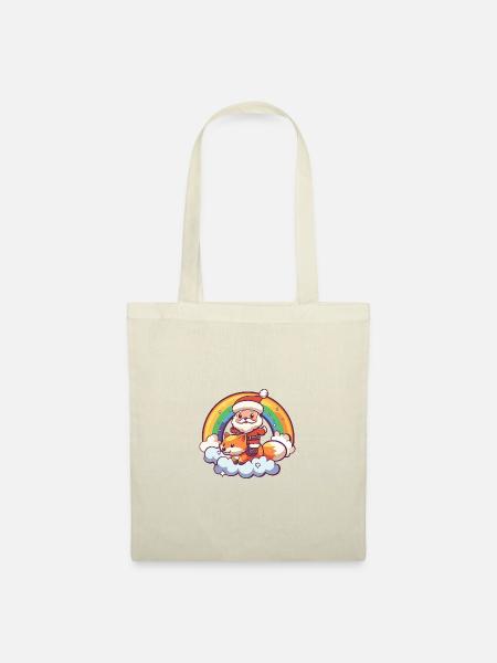 Fuchs Weihnachtsmann Regenbogen - Stoffbeutel - Natur