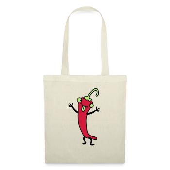 Chili Chilli Peperoni Scharf Lustig Comic - Stoffbeutel - Natur - Vorne