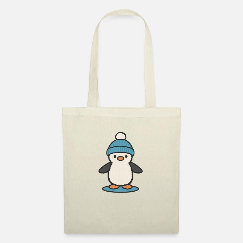 Winterlicher Pinguin mit blauer Mütze – süß - Stoffbeutel - Natur