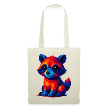 WPAP Polygon Kawaii Stil Tiere Baby Waschbär - Stoffbeutel - Natur - Vorne