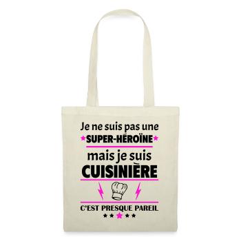 Pas super-héroïne cuisinière, fête des mères, noël - Sac en tissu - nature - Devant