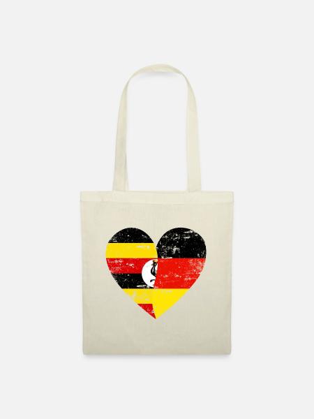 Uganda Deutschland Flaggenherz - Stoffbeutel - Natur