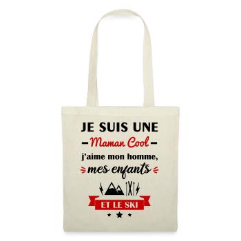 Maman cool ski, skieuse - Sac en tissu - nature - Devant