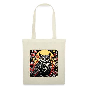 Owl with rose petals tendrils in woodcut look - Tote Bag - nature - Front