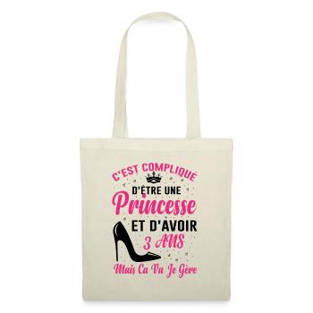 Princesse 3 Ans Idée Cadeau Anniversaire Amour - Sac en tissu - nature - Devant
