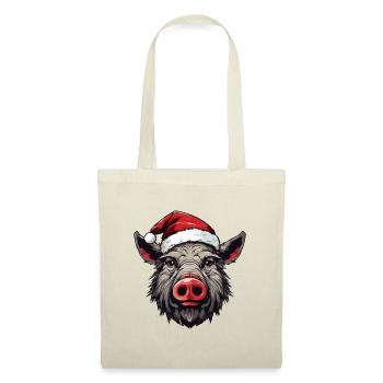 Portrait de Noël tête de sanglier - Sac en tissu - nature - Devant