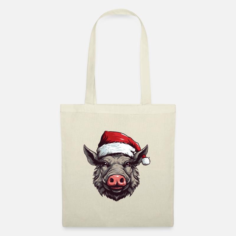 Wildschwein Weihnachten Tier Kopf - Stoffbeutel - Natur