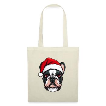 Französische Bulldogge Hund Kopf Weihnachten Portä - Stoffbeutel - Natur - Vorne