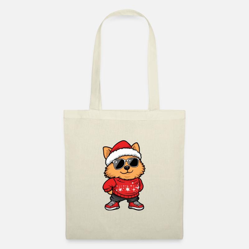 Pomeranian Hund Weihnachten Comic Cool - Stoffbeutel - Natur