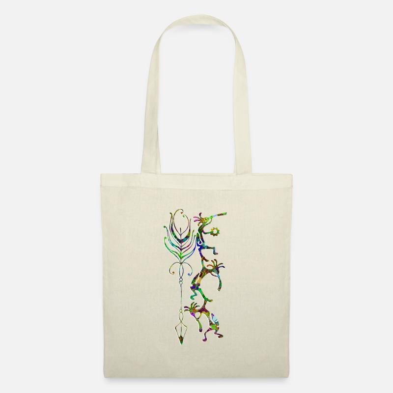 Kokopelli Musician Acrobats - Boho Feather 2 - Stoffbeutel - Natur