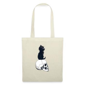 Chaton mignon assis sur un crâne - Sac en tissu - nature - Devant