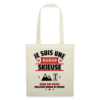 Je suis une maman skieuse, cadeau fête des mères - Sac en tissu - nature - Devant