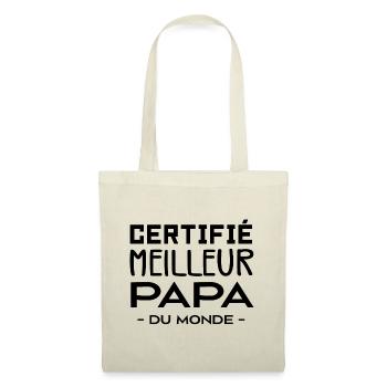Certifie Meilleur Papa Du Monde Cadeau Papa - Sac en tissu - nature - Devant