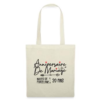 Anniversaire de mariage 20 ans Noces de Porcelaine - Sac en tissu - nature - Devant