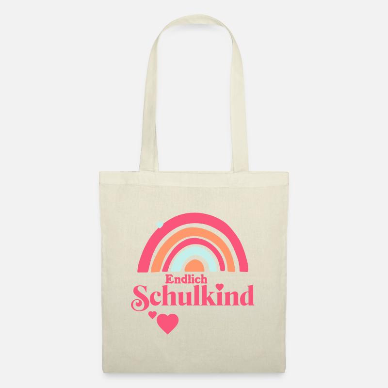 Enmdlich Schulkind - Boho Regenbogen mit Herz - Stoffbeutel - Natur