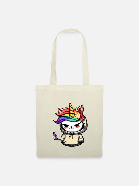 Schelmische Einhorn-Katze - Stoffbeutel - Natur