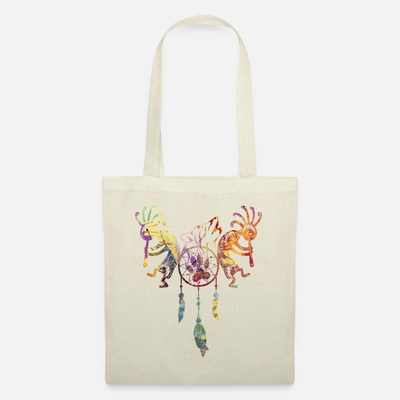 Native American Kokopelli - Dreamcatcher Wolf 1 - Stoffbeutel - Natur
