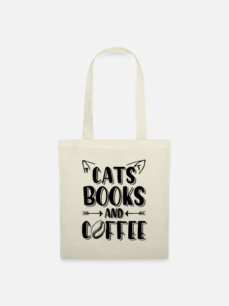 katzen bücher kaffee - Stoffbeutel - Natur