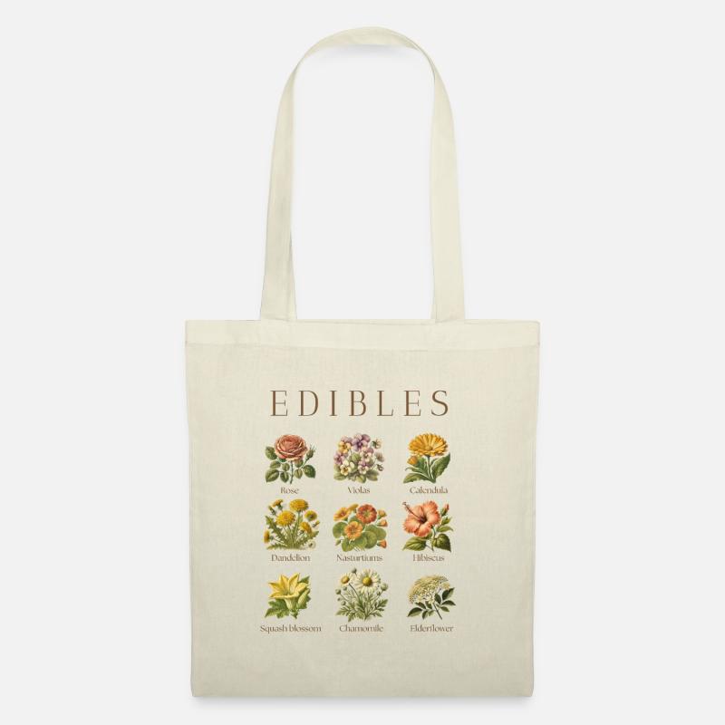 Essbare Blumen - Botanischer Kunstdruck - Stoffbeutel - Natur
