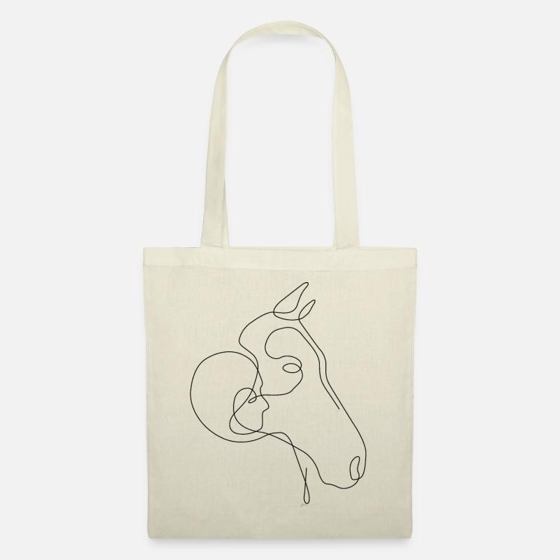 One Line Drawing - Pferd mit Frau - Stoffbeutel - Natur