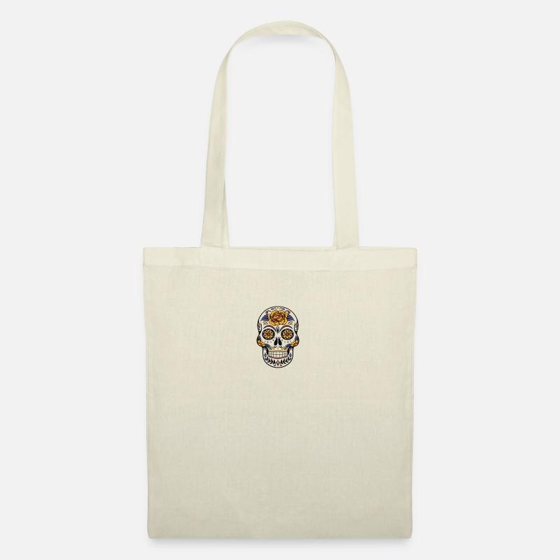 Las Calavera - Sugar Skull - Blumen Totenkopf - Stoffbeutel - Natur