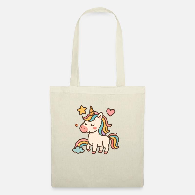 Süßes Regenbogen Einhorn Unicorn - Stoffbeutel - Natur