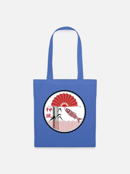 Japan Emblem mit Fächer, Fischdrachen, Schilf - Stoffbeutel - Hellblau