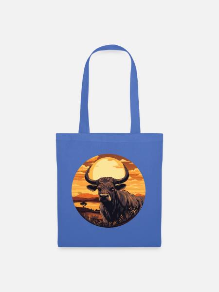 Stier, Bison, Bulle bei Sonnenuntergang, - Stoffbeutel - Hellblau